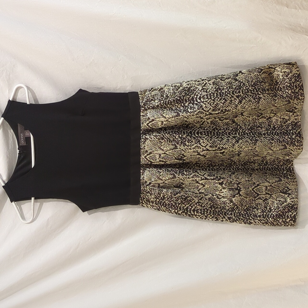 Donna Ricco | Metallic Gold Brocade White Black Fit and Flare Party Event | S
